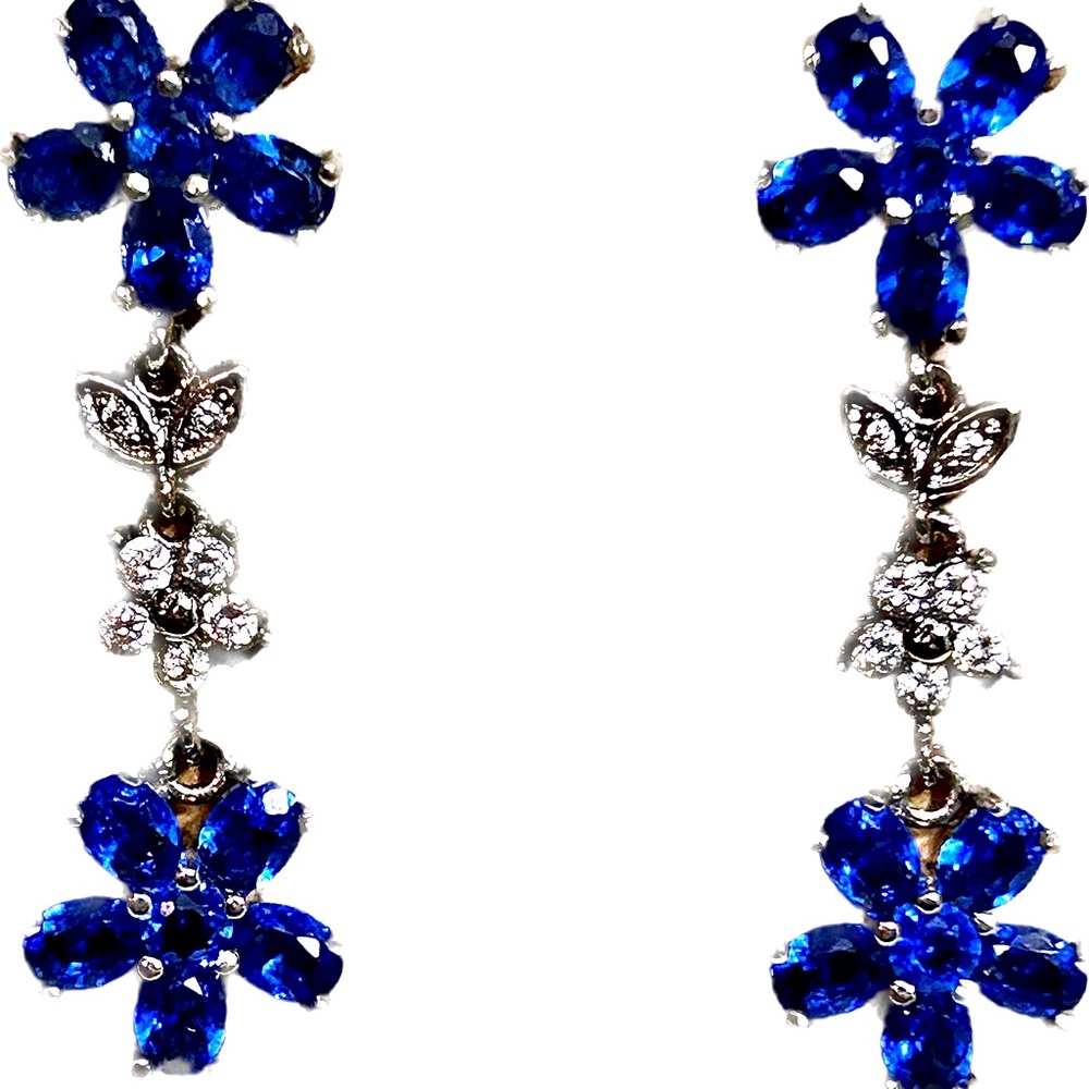 Blue Sapphire Flower Earrings